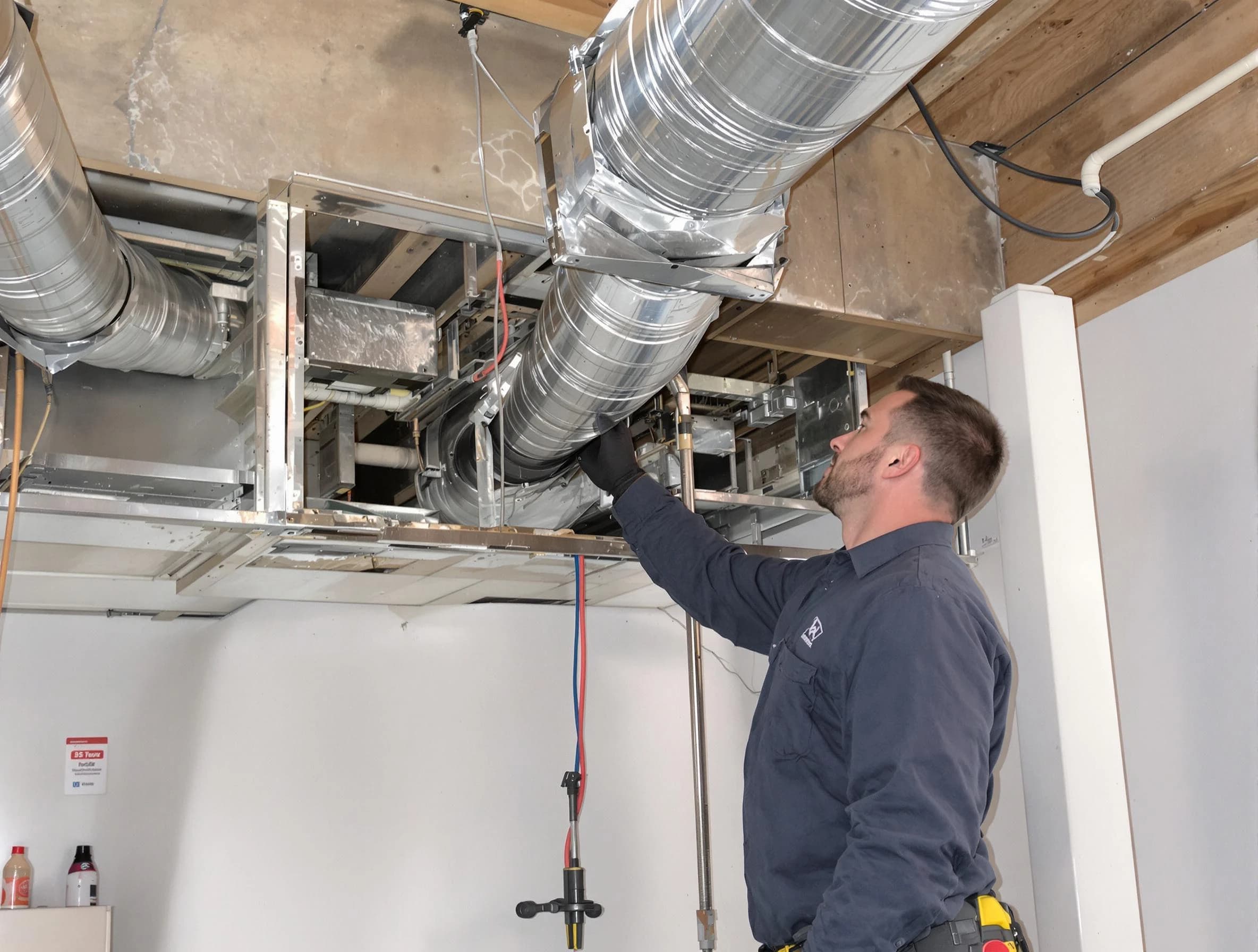 Shrewsbury Air Duct Cleaning technician performing professional air duct repair using specialized tools in Shrewsbury