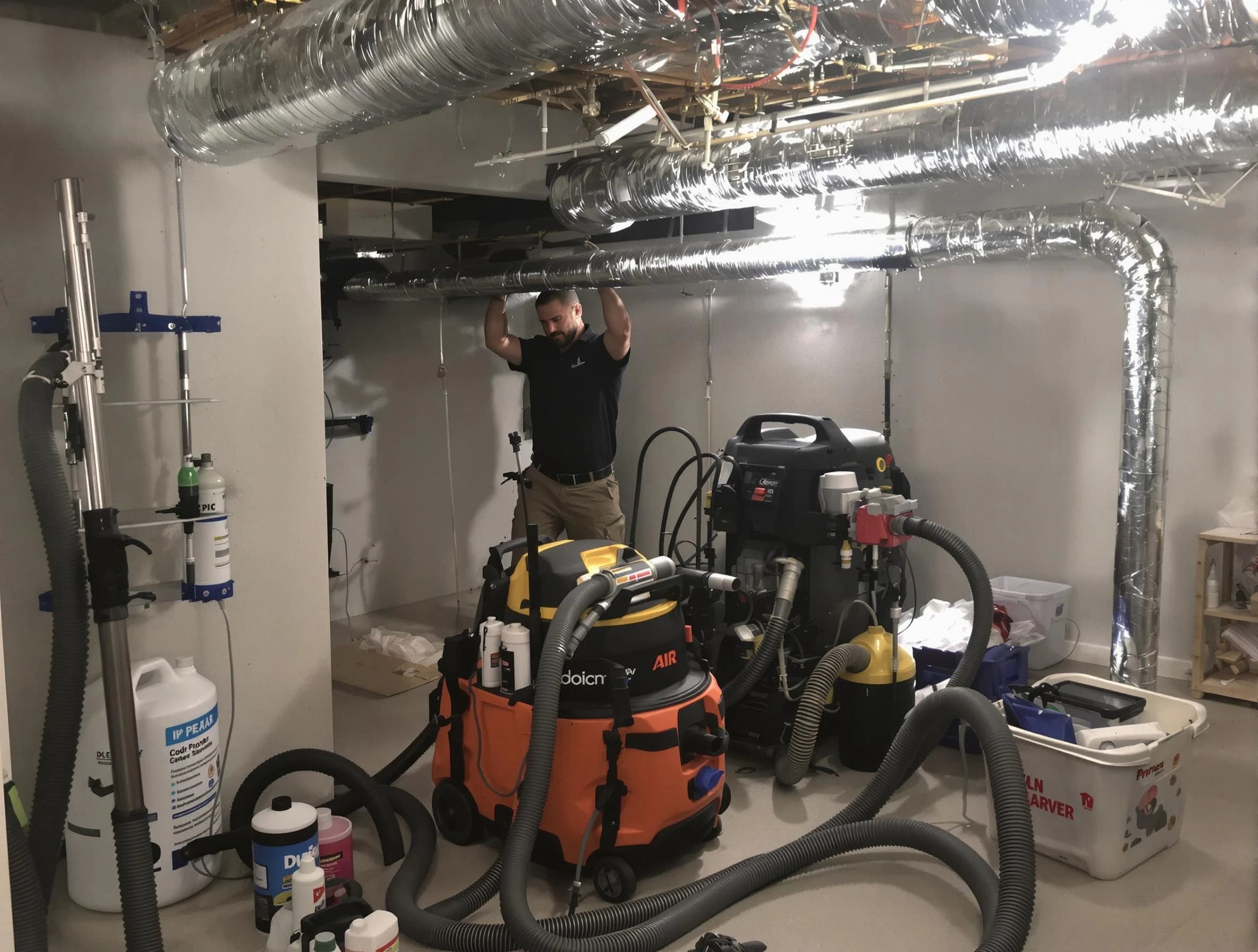 Shrewsbury Air Duct Cleaning specialist performing professional mold removal from air ducts using safety equipment in Shrewsbury