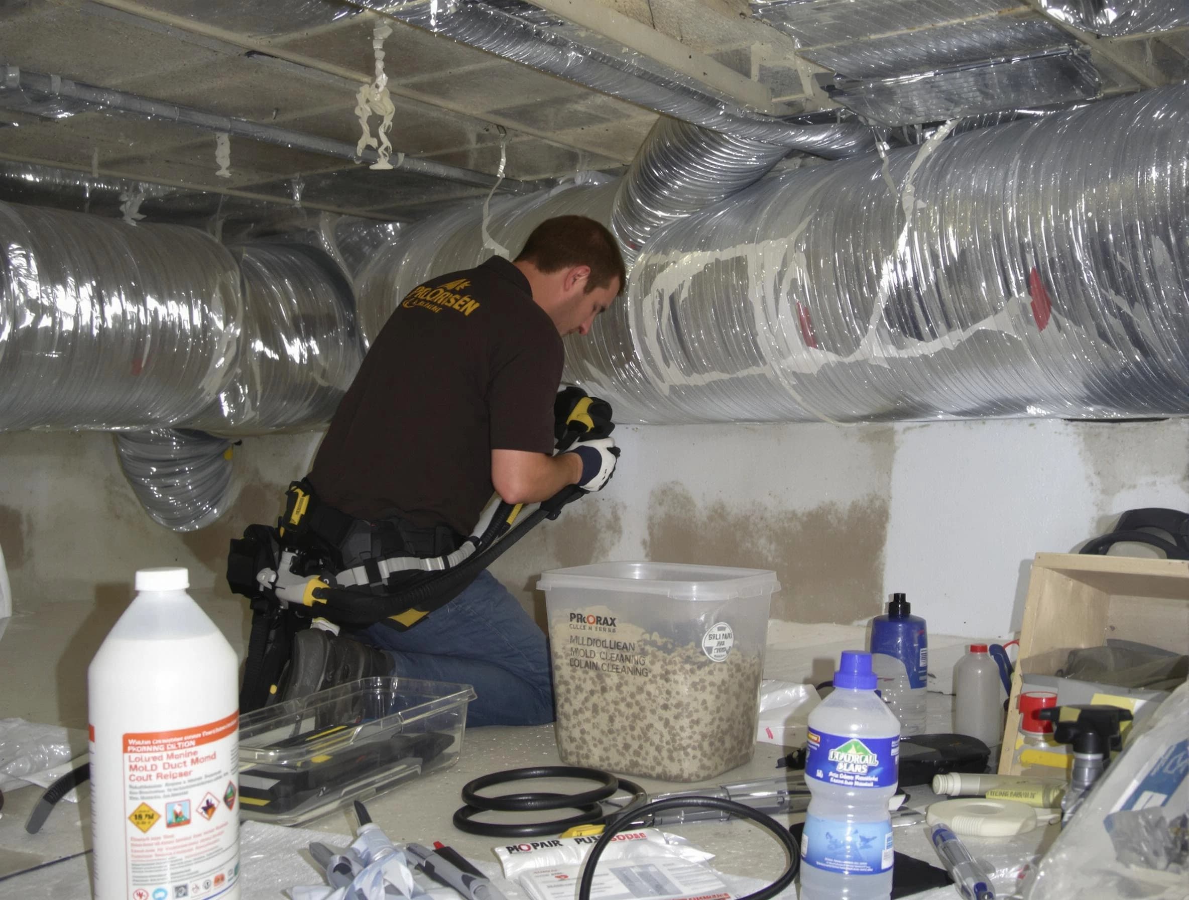 Shrewsbury Air Duct Cleaning specialist performing professional mold removal from air ducts in Shrewsbury