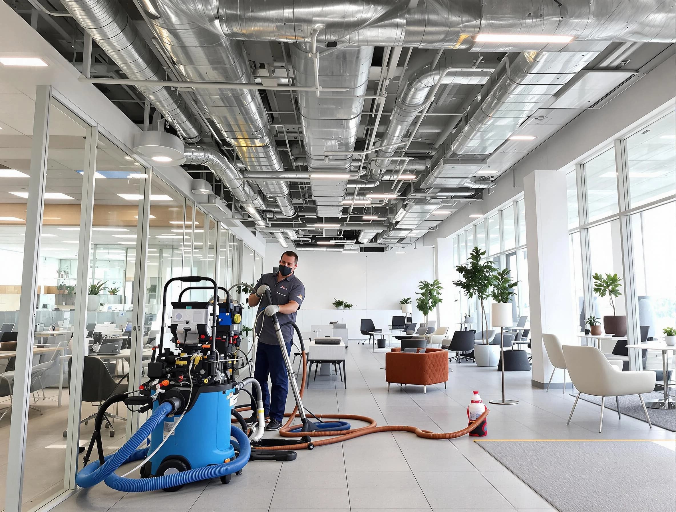 Shrewsbury Air Duct Cleaning team conducting comprehensive commercial duct cleaning at a business location in Shrewsbury