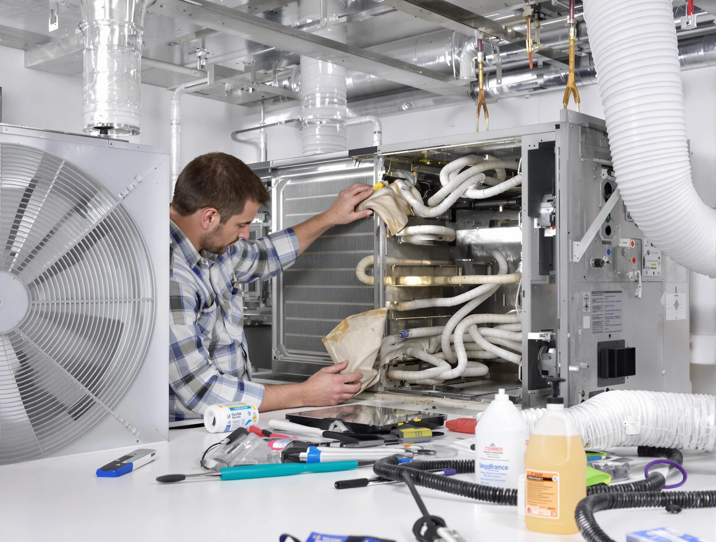 Shrewsbury Air Duct Cleaning specialist performing precision AC coil cleaning in Shrewsbury