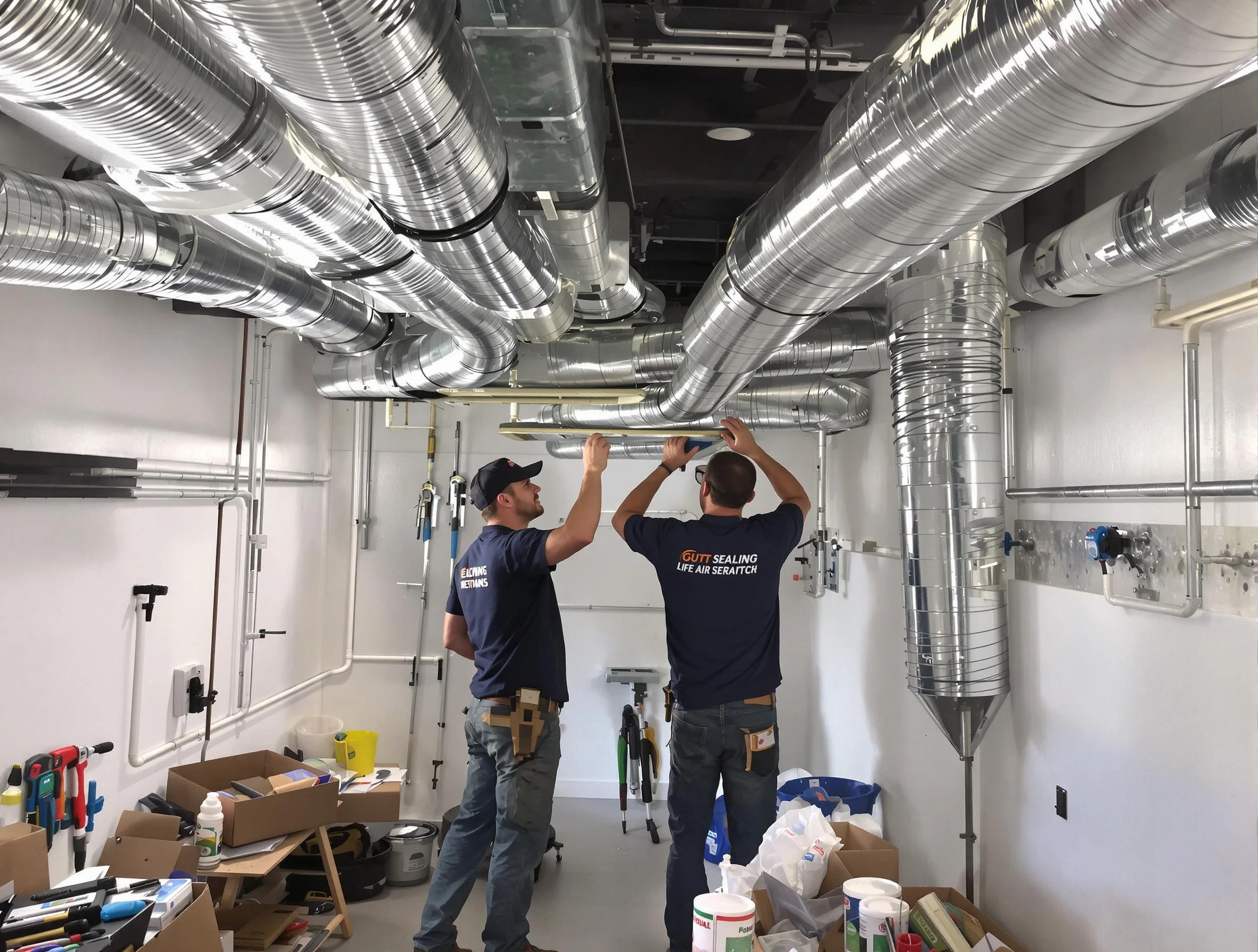Shrewsbury Air Duct Cleaning technician applying professional duct sealing solutions in Shrewsbury