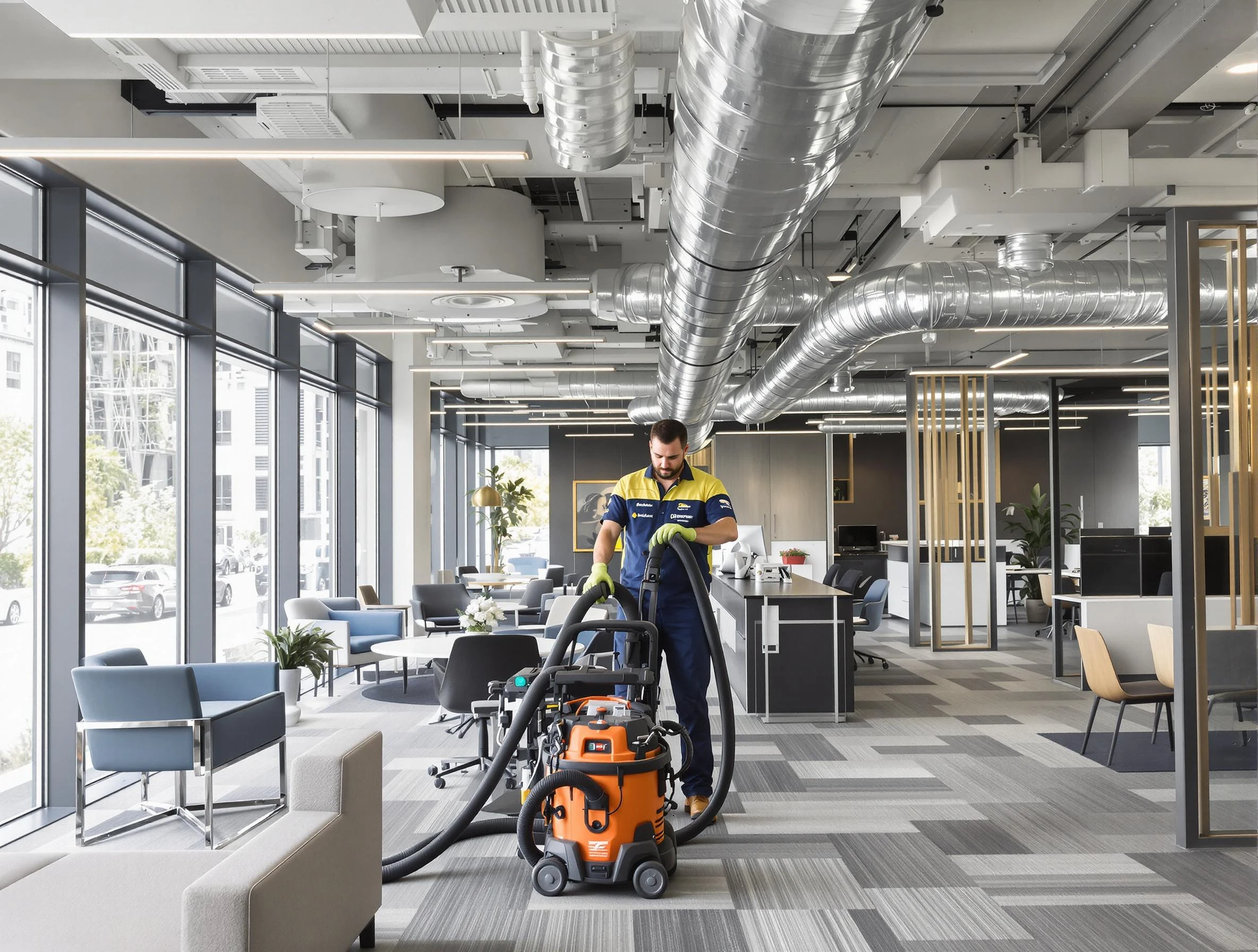 Shrewsbury Air Duct Cleaning team performing thorough commercial duct cleaning at a Shrewsbury business center