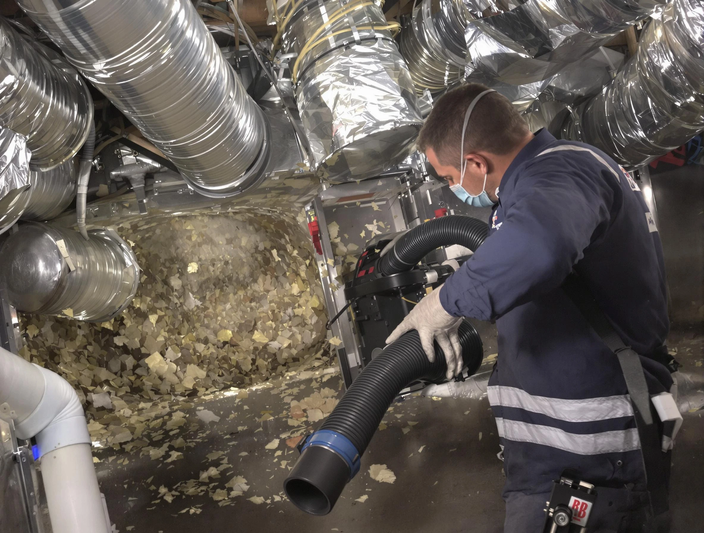 Shrewsbury Air Duct Cleaning specialist operating negative pressure cleaning equipment for thorough duct maintenance in Shrewsbury